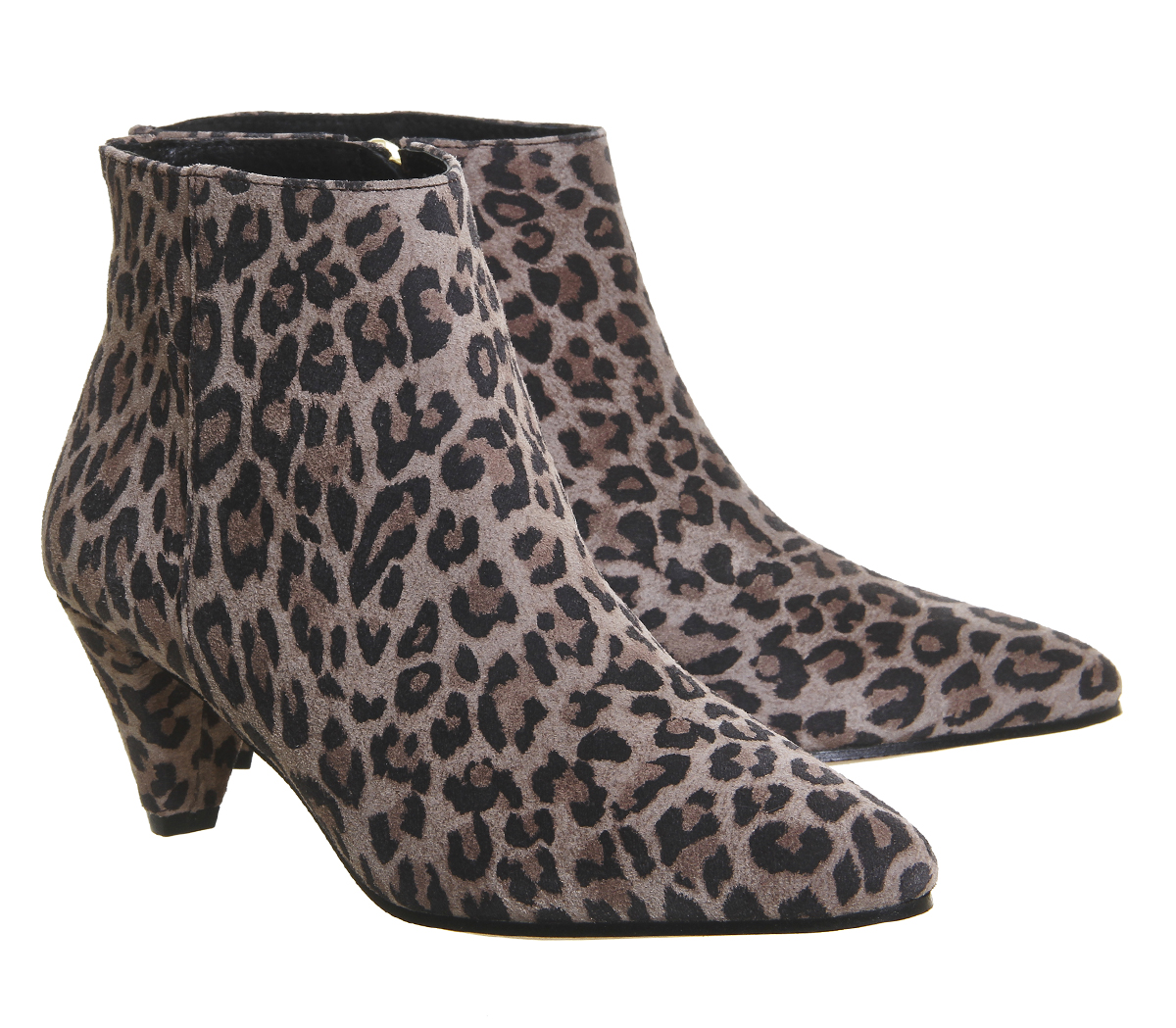 OFFICEIdyllic Cone Heel BootsLeopard Print Grey Suede
