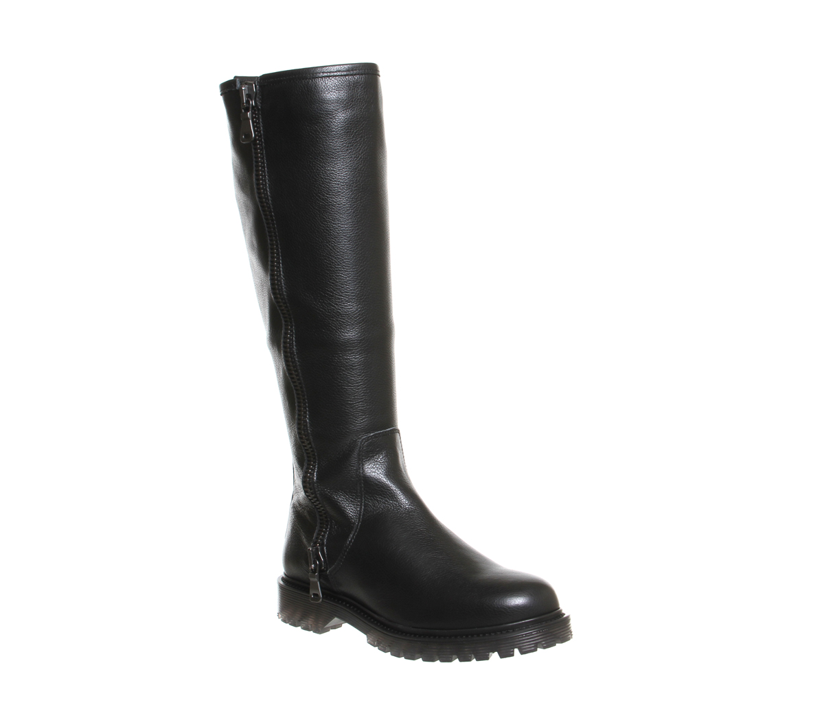OFFICENell Side Zip Knee bootsBlack Leather