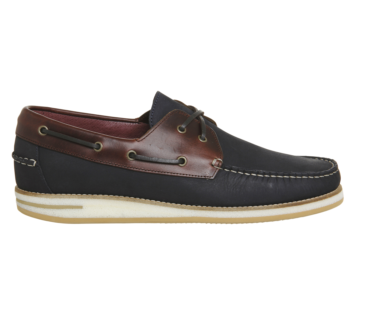Poste Duoro Boat Shoes Navy Nubuck Tan Leather - Men's Casual Shoes