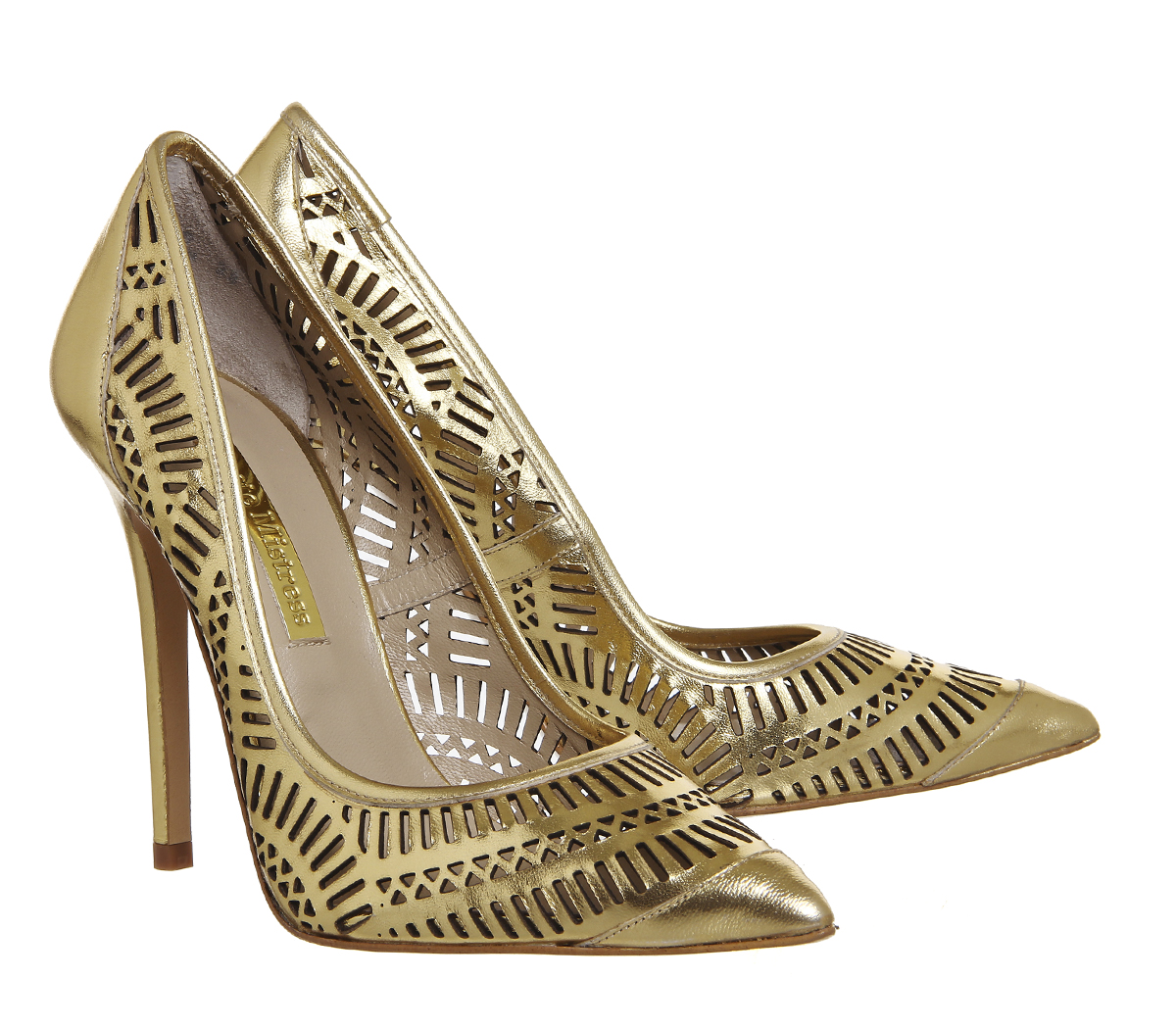 Poste MistressNancy Laser Cut Point CourtGold Leather