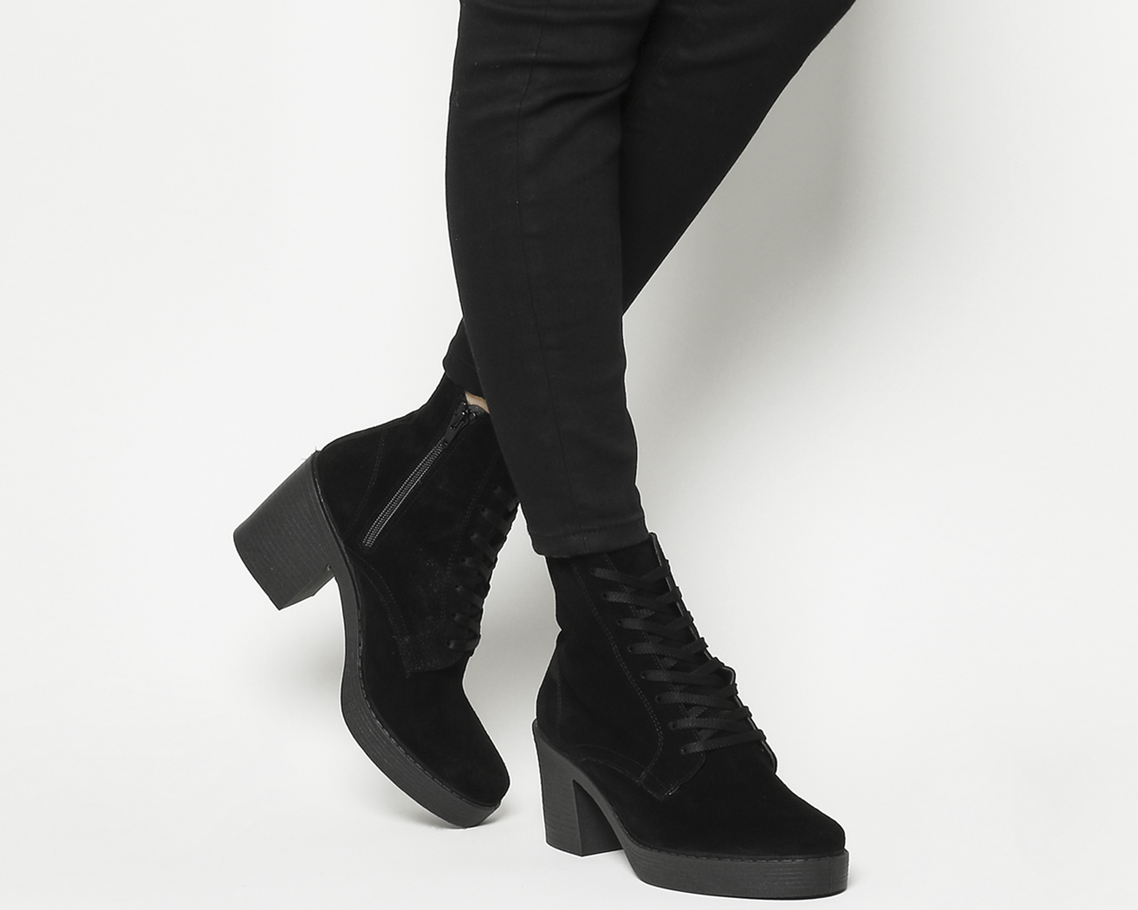 high heel black lace up boots