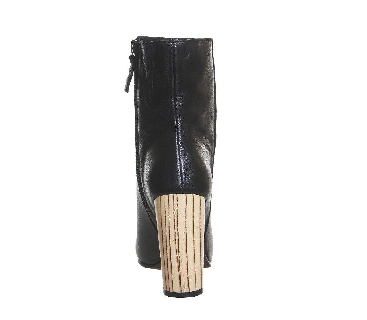 OFFICEImmense High Cut Ankle BootsBlack Leather Wood Effect Heel