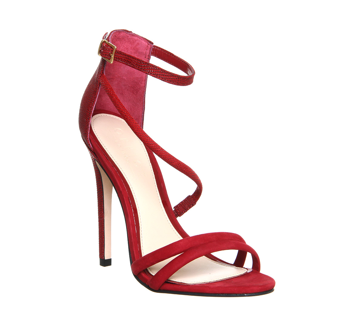 red strappy high heel sandals