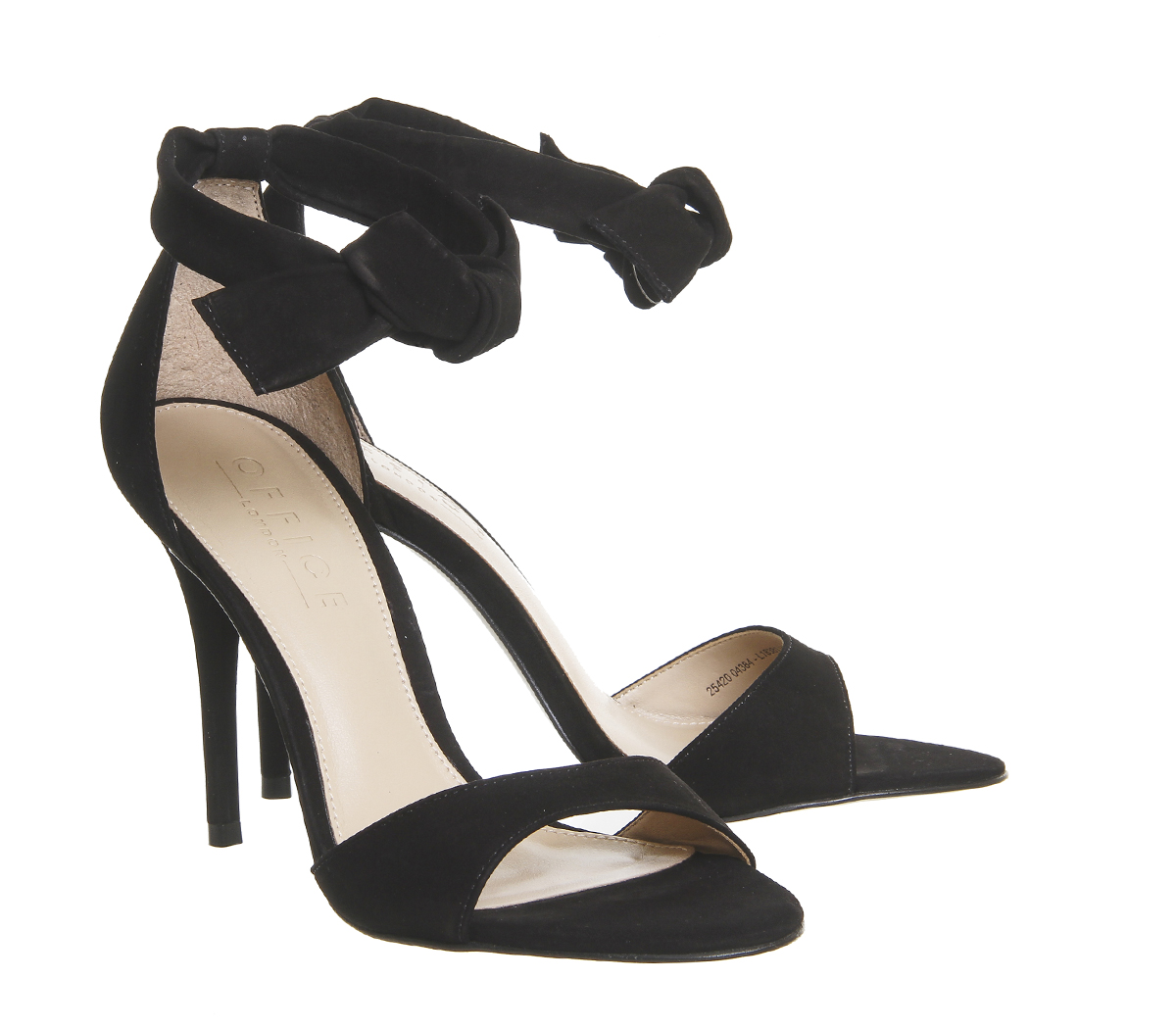 Office Act Tie Ankle Sandals Black Nubuck Leather - High Heels