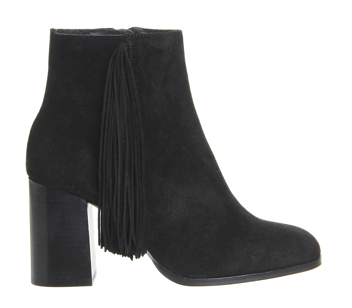 OFFICEIdeally Square Toe Fringe BootsBlack Suede