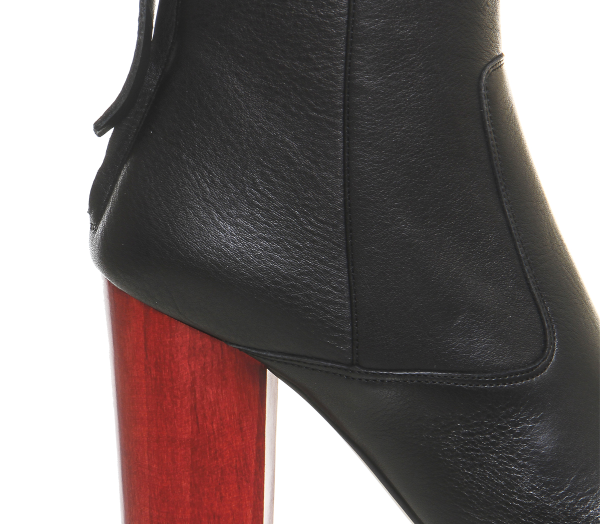 OFFICEJackdaw Back Zip BootsBlack Leather Red Wood Heel
