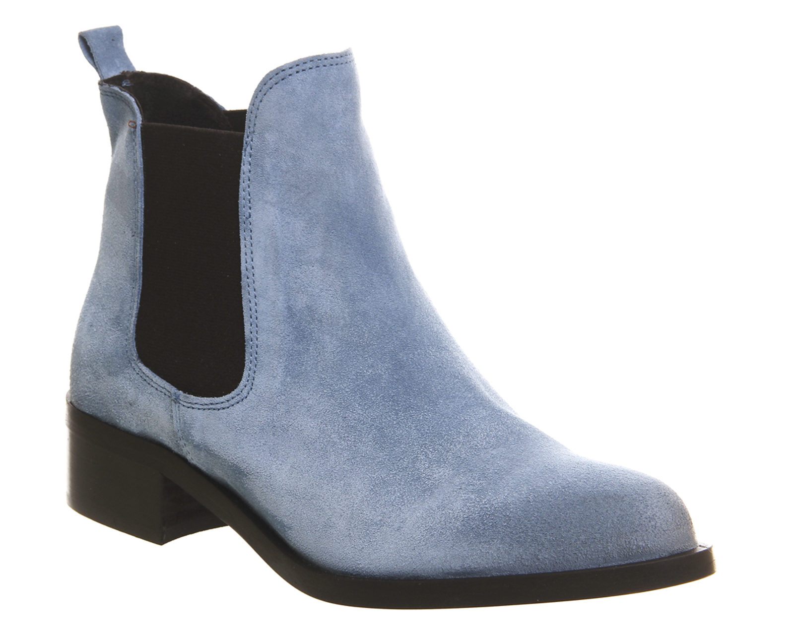 blue block heel ankle boots