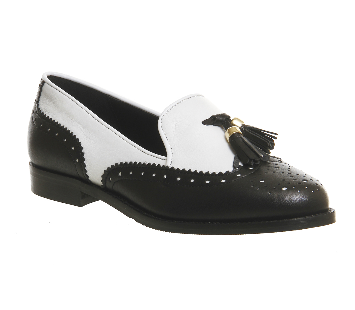 OFFICE Ringo Tassel Brogue Loafers Black White Leather - Flat Shoes for ...
