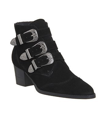 OFFICE Jagger Multi Buckle Boots Black Suede - Women's Ankle Boots