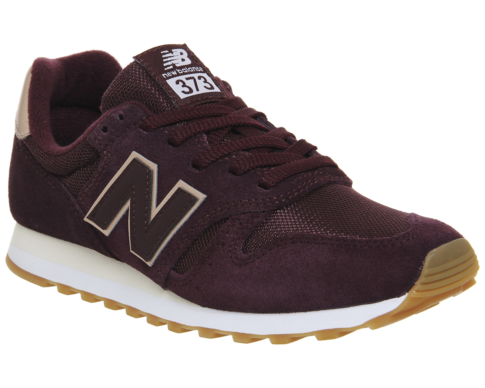 womens new balance burgundy 373 suede and mesh trainers