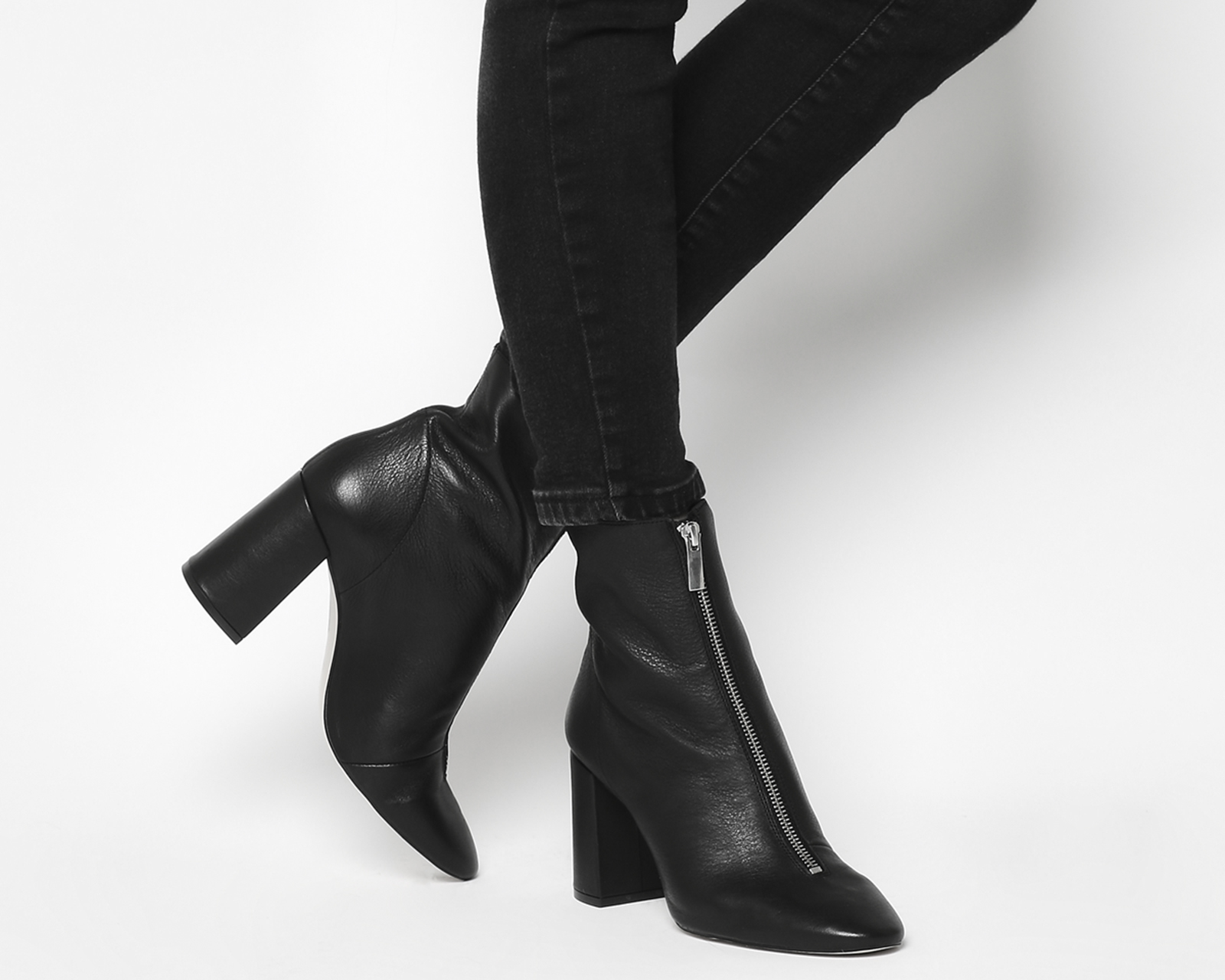 black zip front ankle boots