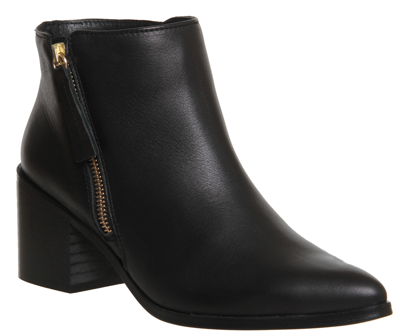 black leather zip ankle boots