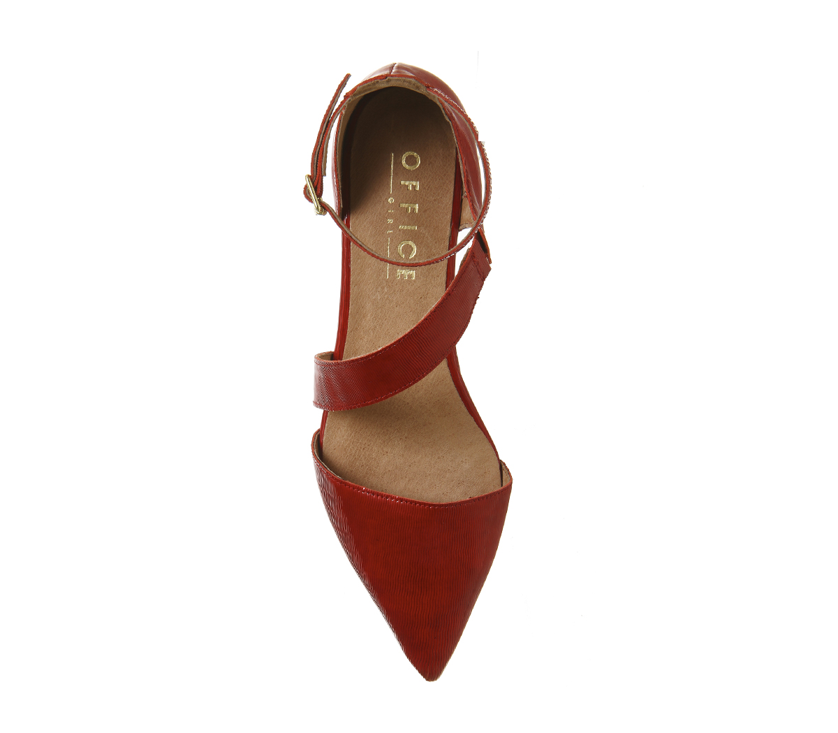 OFFICEDilly Two Part Ankle Strap Point PumpsRed Leather