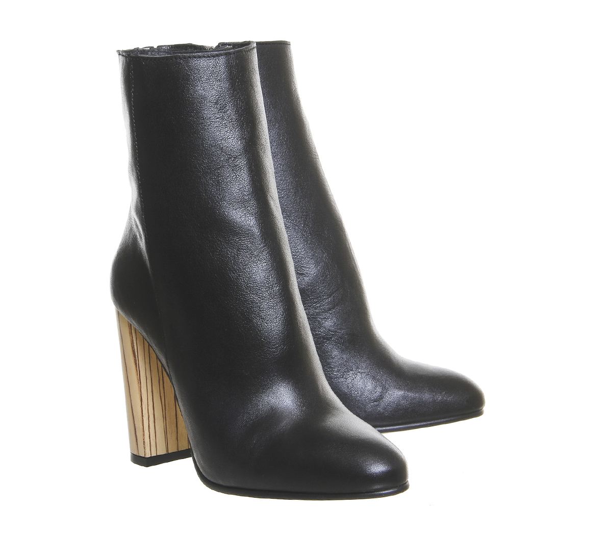 OFFICEImmense High Cut Ankle BootsBlack Leather Wood Effect Heel