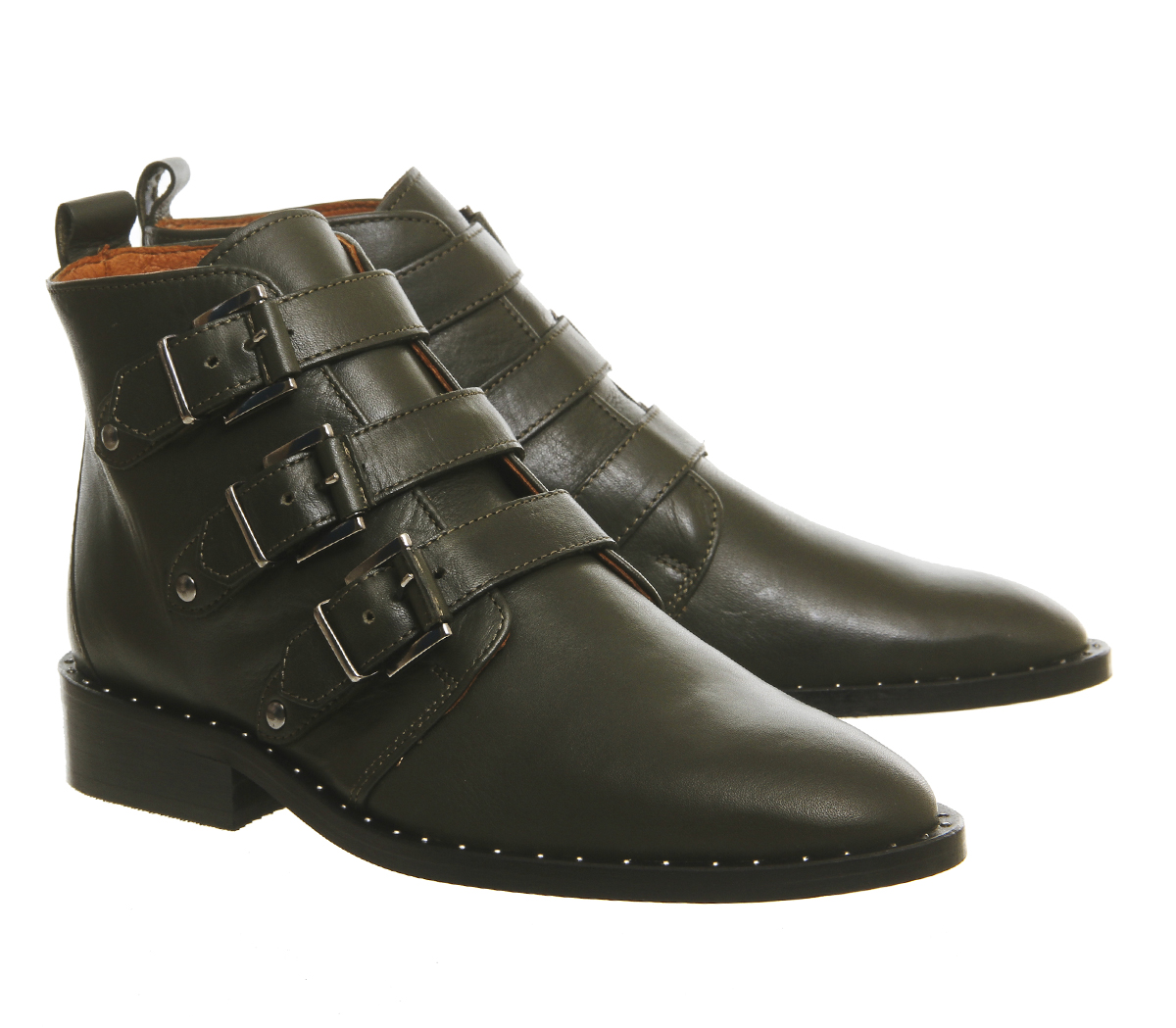 OFFICELock Down Buckle BootsOlive Leather