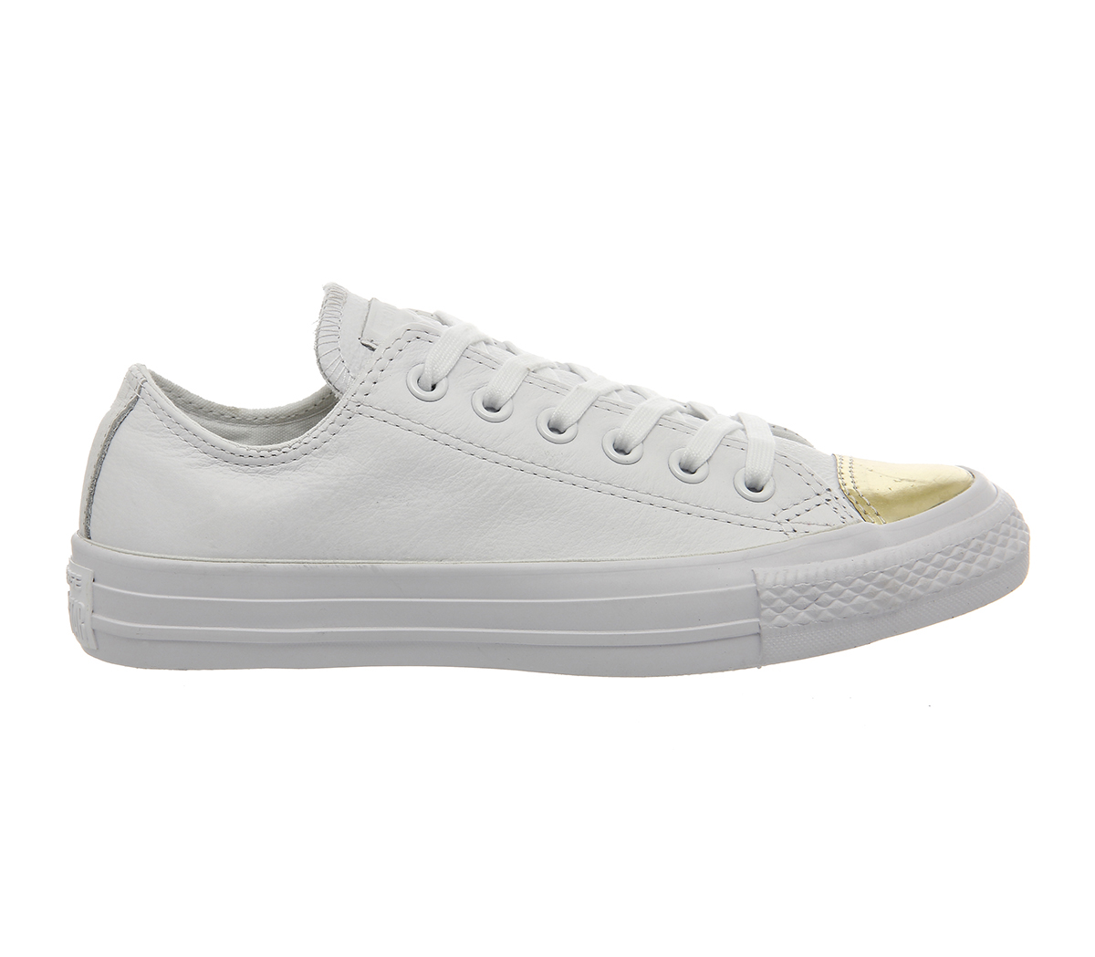 Converse All Star Low Leather Trainers White Mono Chrome Gold Toe ...