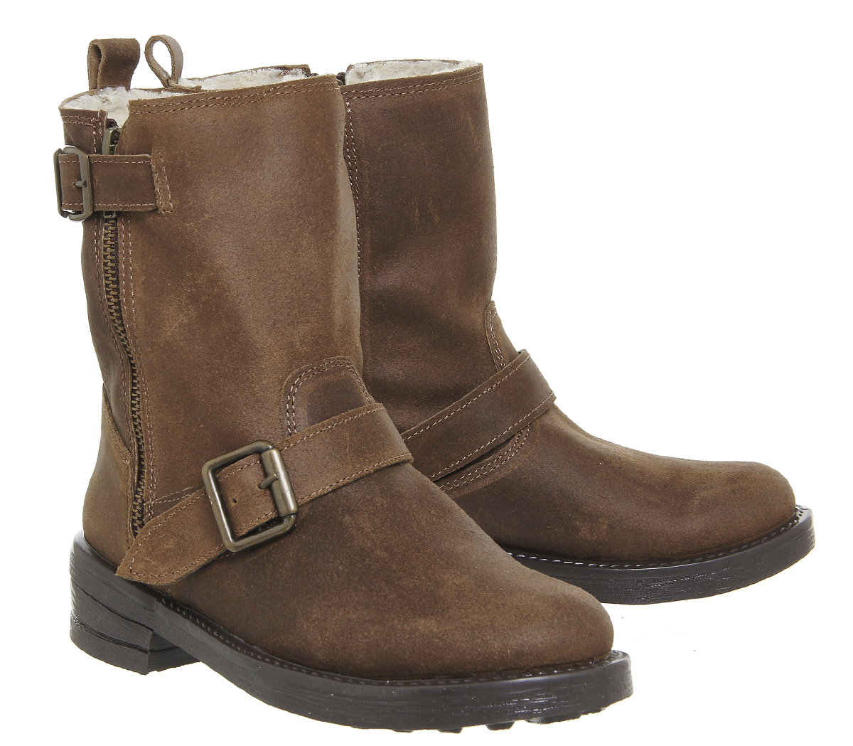 Office Lilo Buckle Biker Boots Brown Suede - Ankle Boots