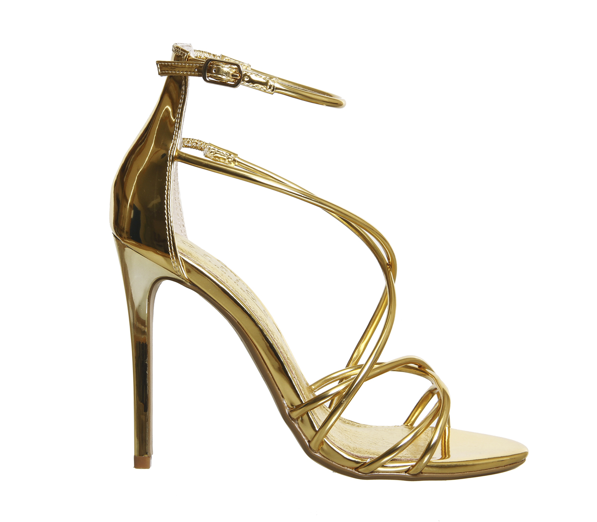 Office Angel Tubular Strap Sandal Gold Mirror Metallic - High Heels