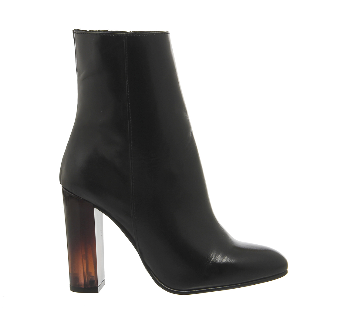 OFFICEImmense High Cut Ankle BootsBlack Leather Perspex Heel