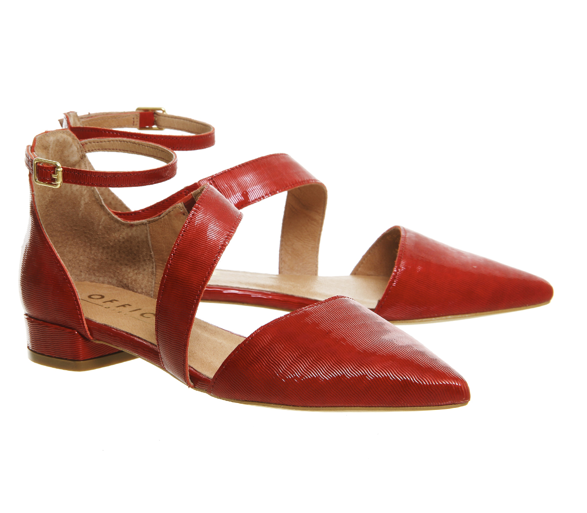 OFFICEDilly Two Part Ankle Strap Point PumpsRed Leather
