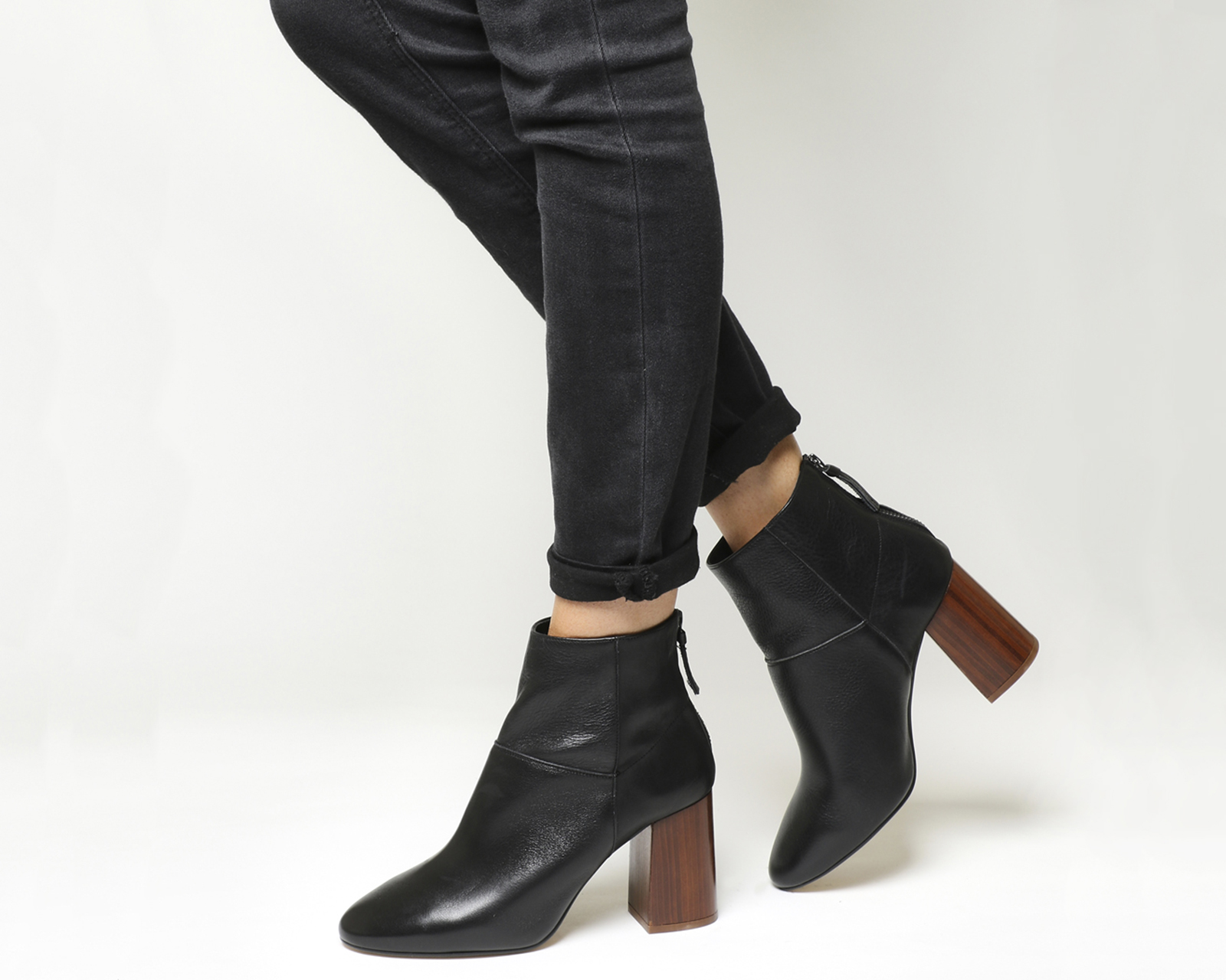 OFFICE Lavender Block Boots Black Leather - Women's Ankle Boots