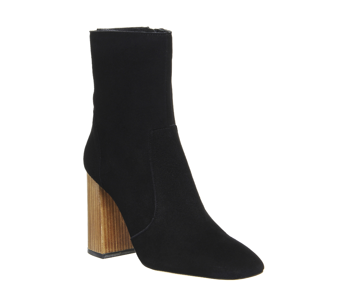 Black Suede Wood Heel - Ankle Boots