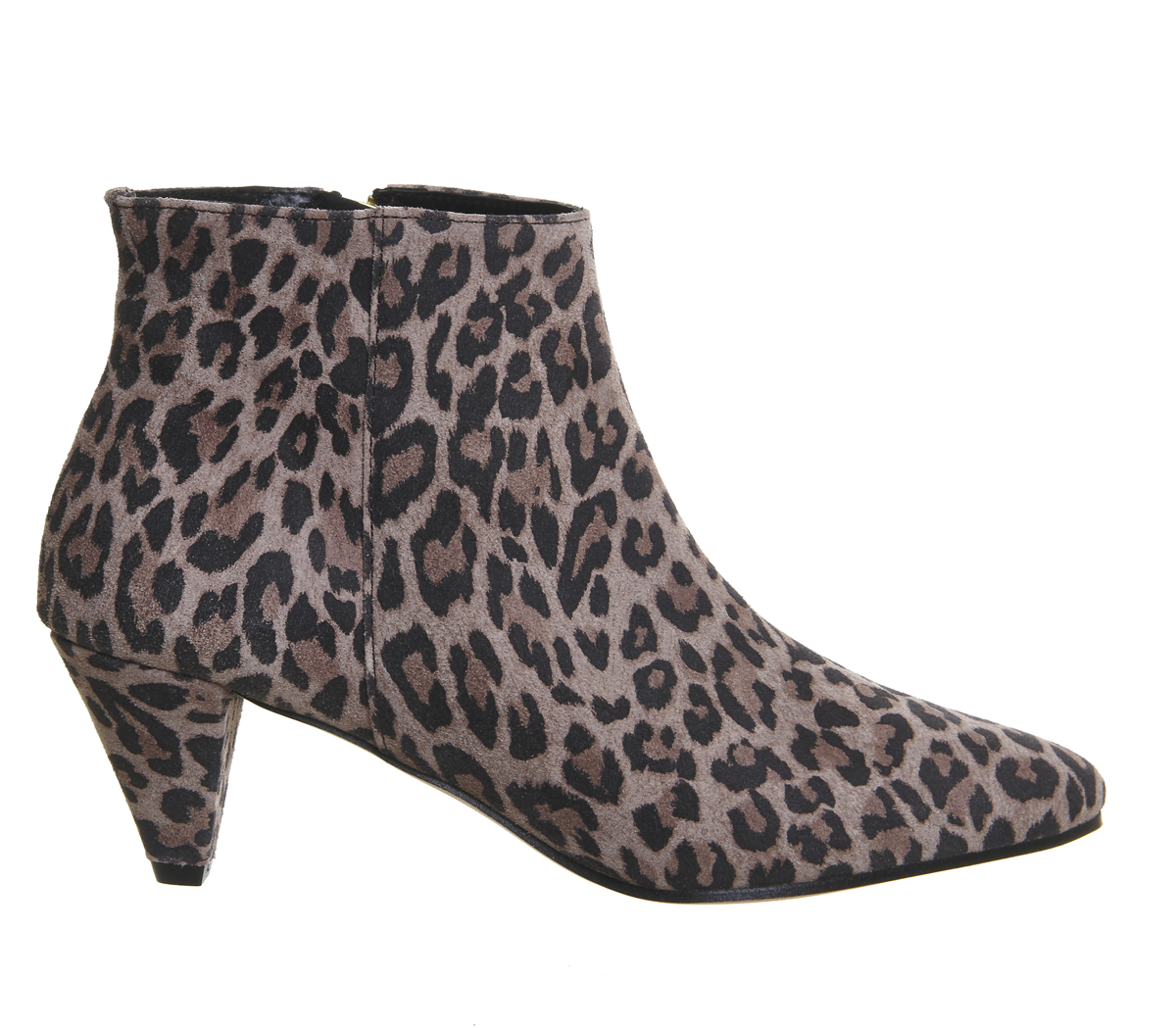OFFICEIdyllic Cone Heel BootsLeopard Print Grey Suede