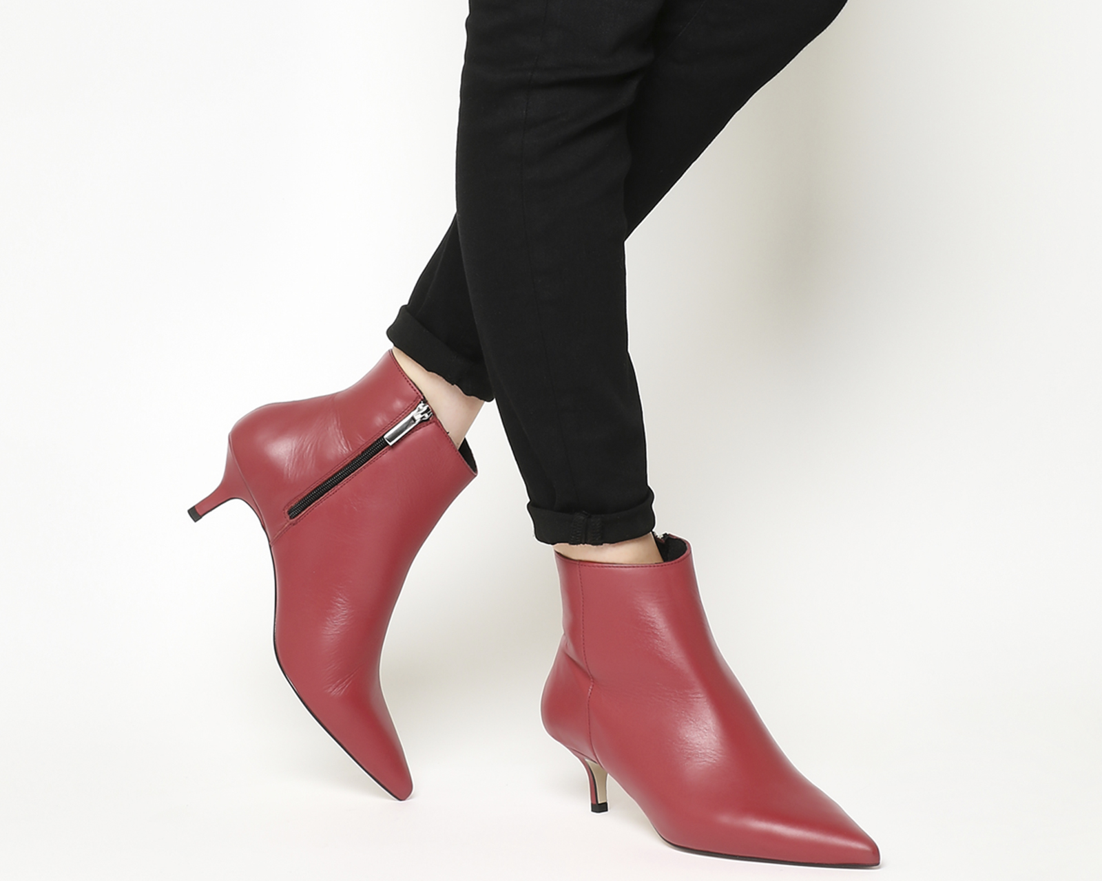 red ankle boots kitten heel