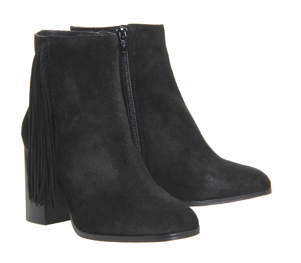 OFFICEIdeally Square Toe Fringe BootsBlack Suede