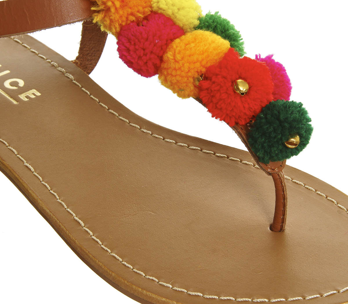 OFFICEBobble Pom Pom SandalsTan Leather