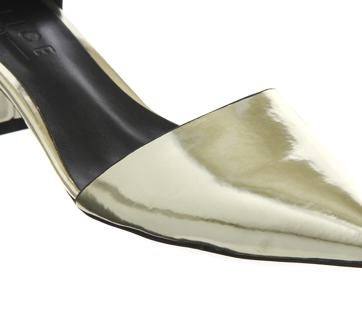 OFFICEMajor Multi Strap Point Block HeelsChampagne Mirror