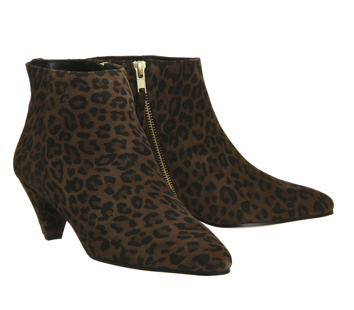 OFFICEIdyllic Cone Heel BootsLeopard Print Olive Suede