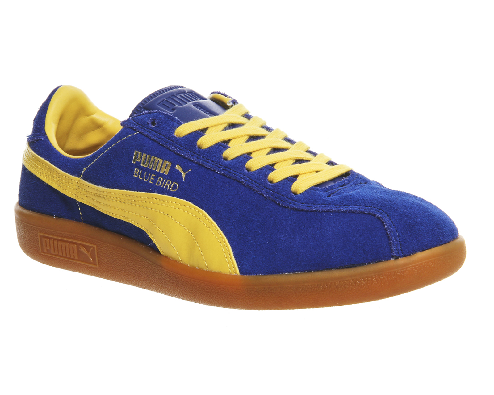 blue and yellow puma trainers