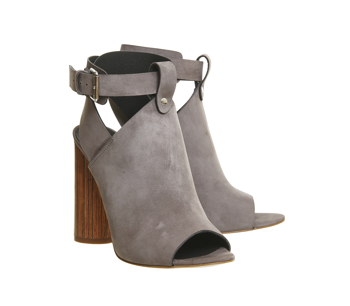 Poste MistressNatasha Cylindrical Heel SandalsGrey Nubuck Wood Heel