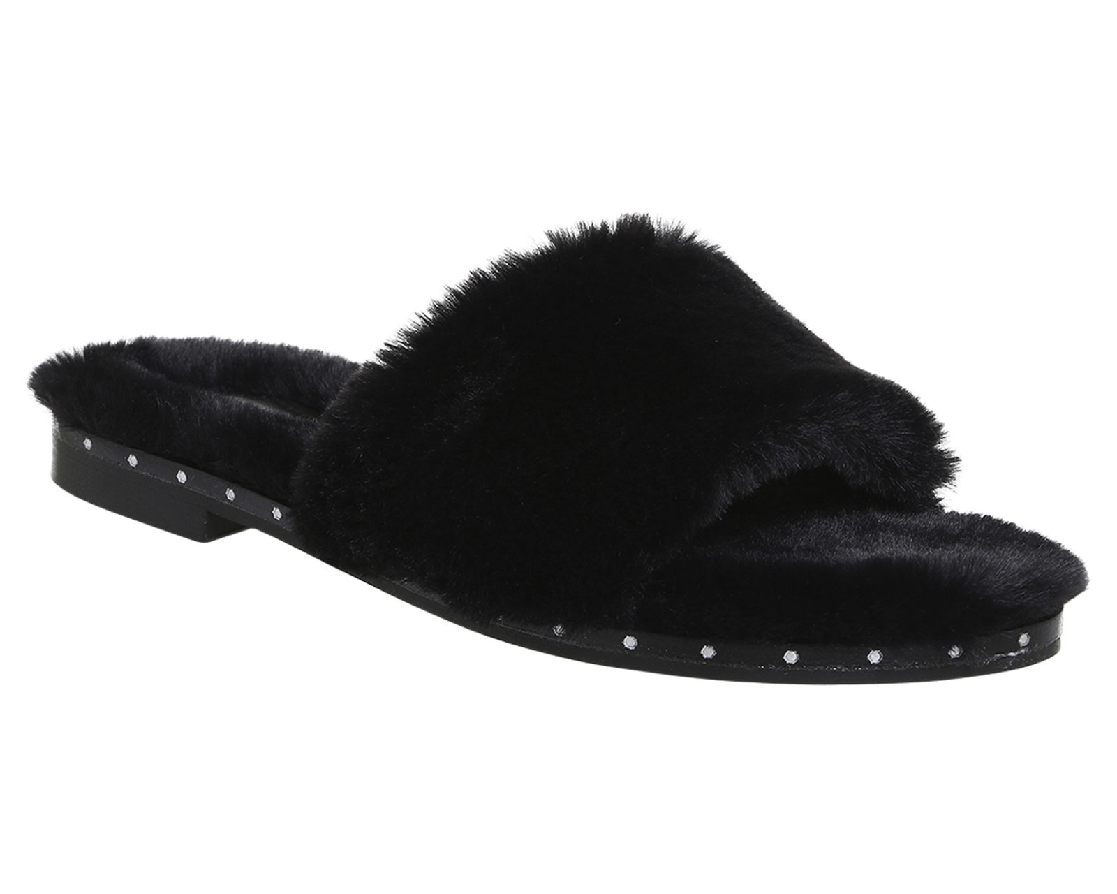 fluffy sandals black