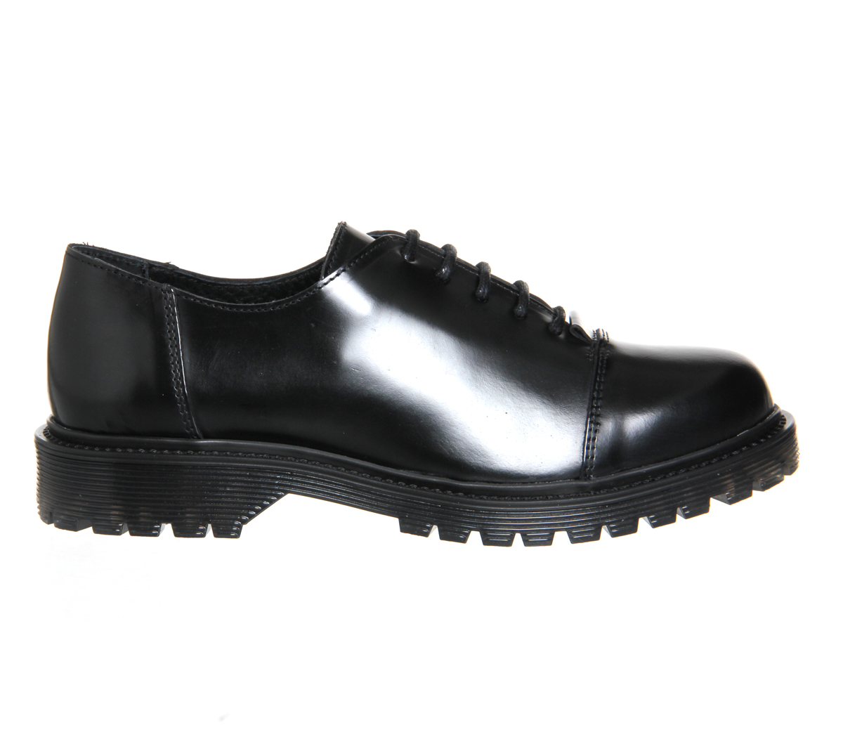 OFFICE Lexus Heavy Sole Lace Up Black Box Leather - Flat Shoes for Women