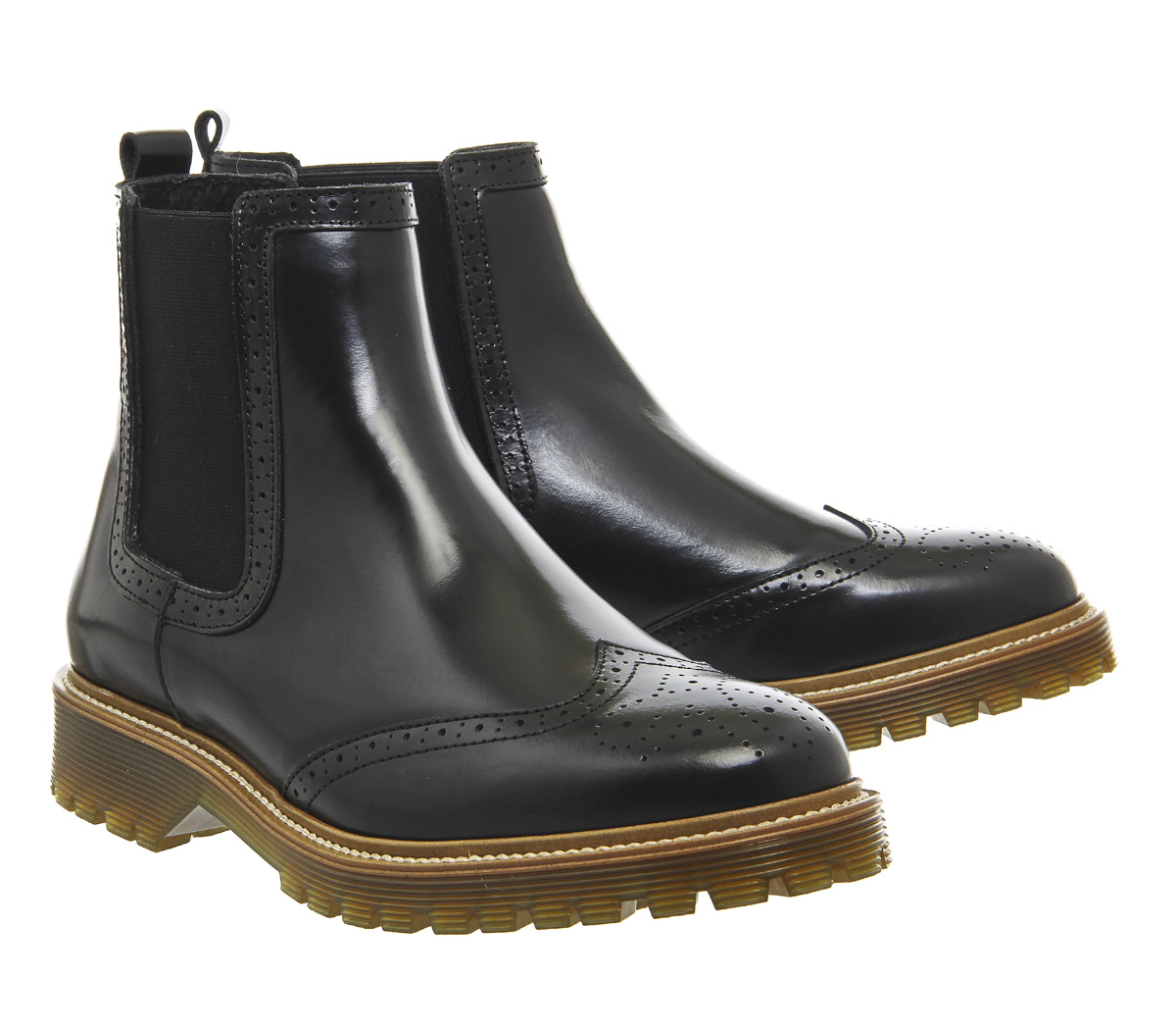 Office Careless Brogue Chelsea Boots Black Gloss Leather - Boots