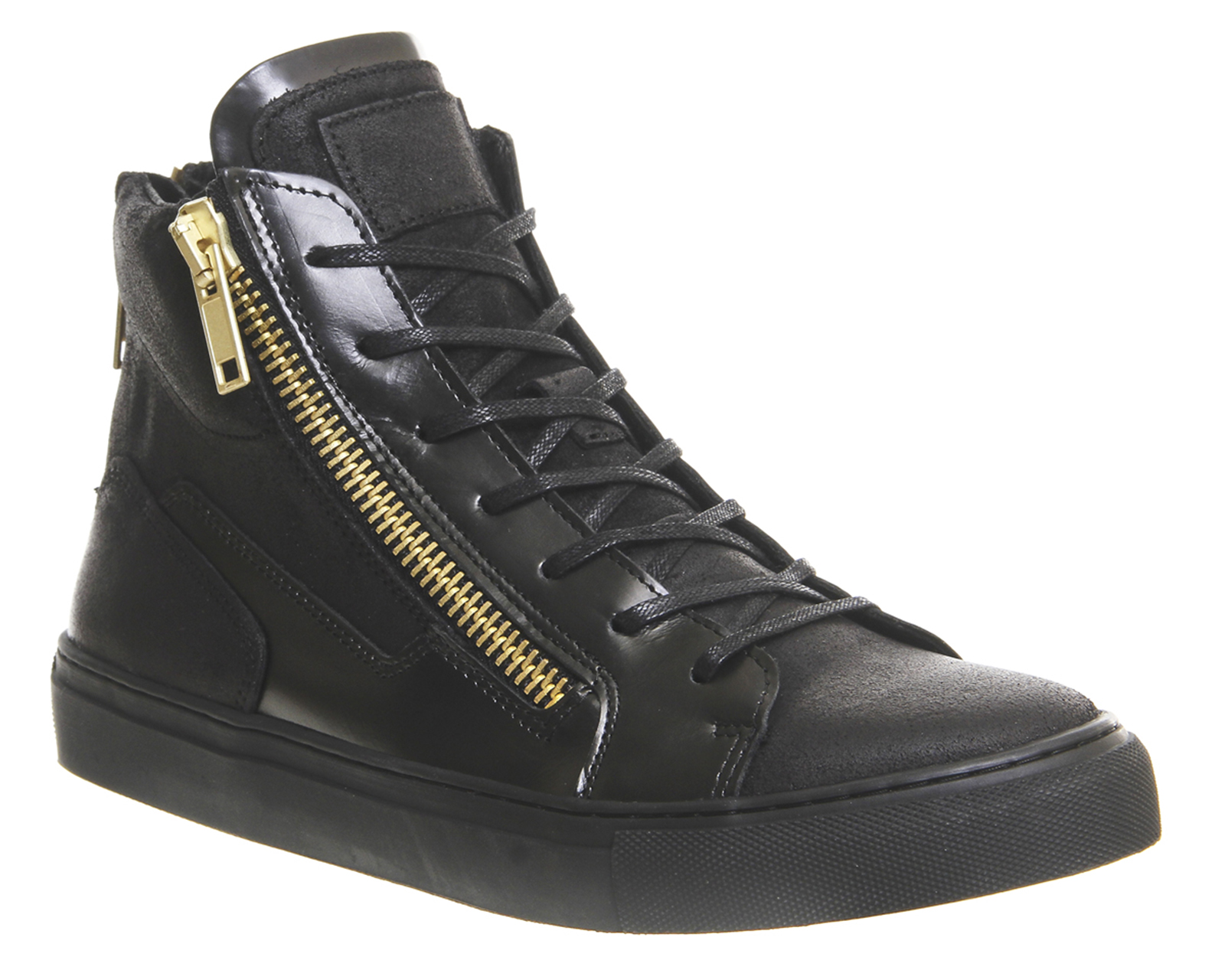 black trainers with gold zip