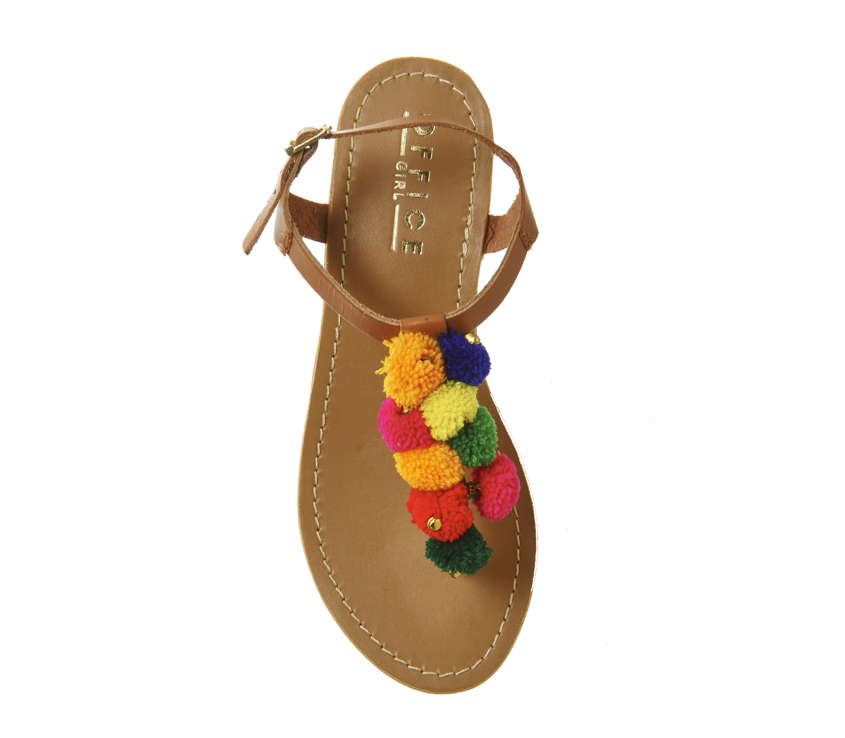 OFFICEBobble Pom Pom SandalsTan Leather