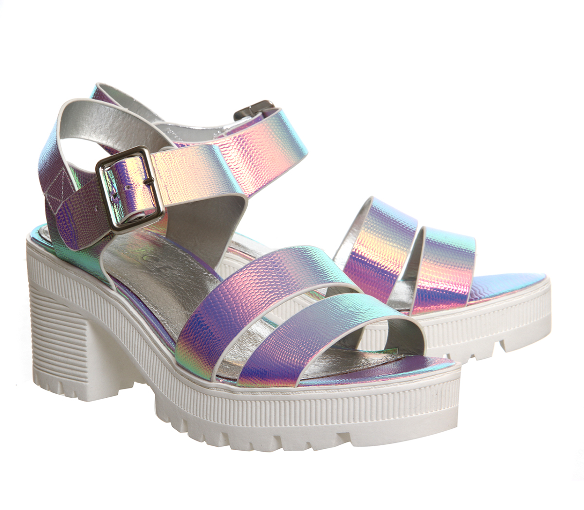 OFFICEWild Child Chunky Sole SandalsSilver Lizard Pu