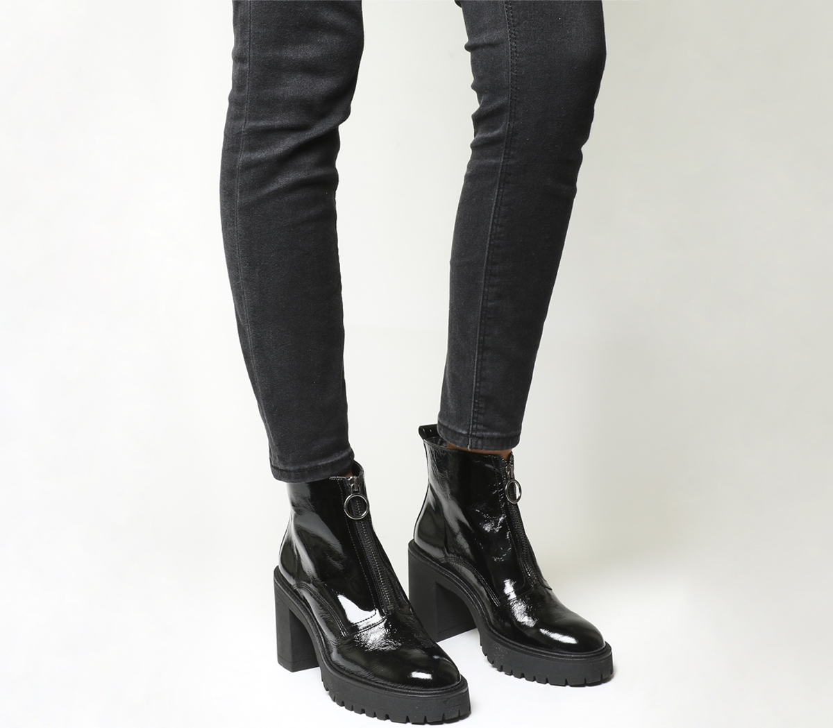 OFFICE Live A Little Chunky Boots Black Patent Leather - Women's Ankle ...