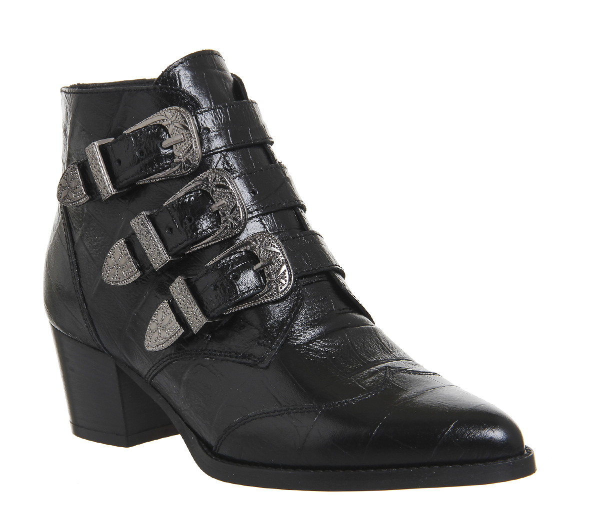 OFFICE Jagger Multi Buckle Boots Black Croc Embossed Leather - Women's ...