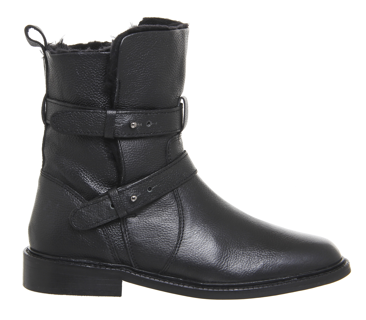 OFFICELoaded Multi Strap BikerBlack Leather Fur Lined