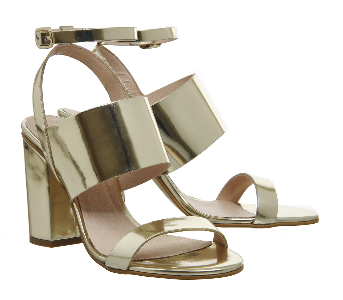 OFFICETime 3 Strap Block Heel SandalGold