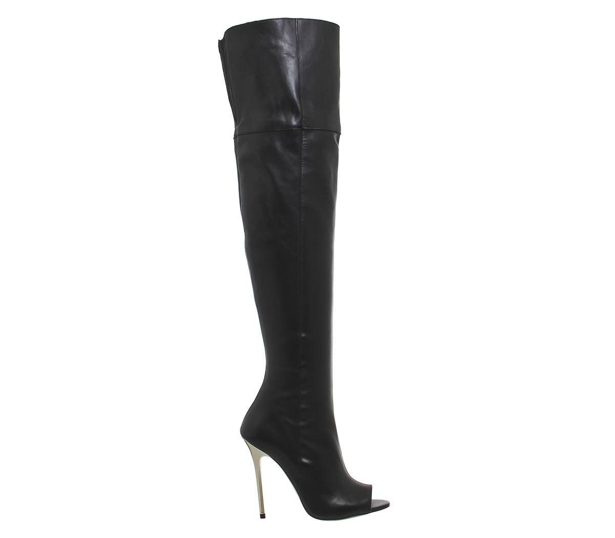 Office Everything Peeptoe Over the Knee Boots Black Leather Gold Heel ...