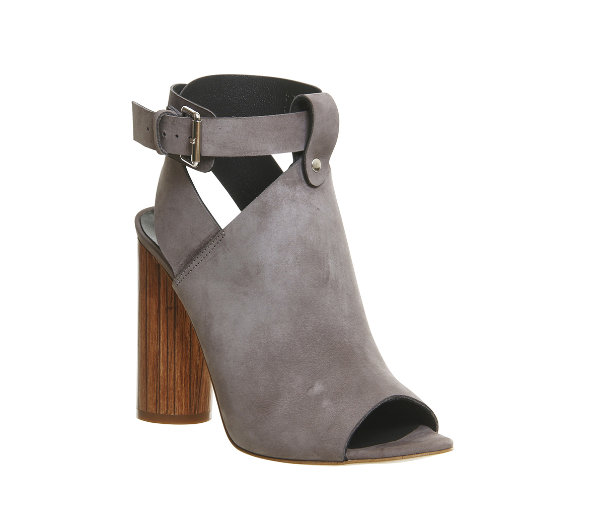 Poste MistressNatasha Cylindrical Heel SandalsGrey Nubuck Wood Heel