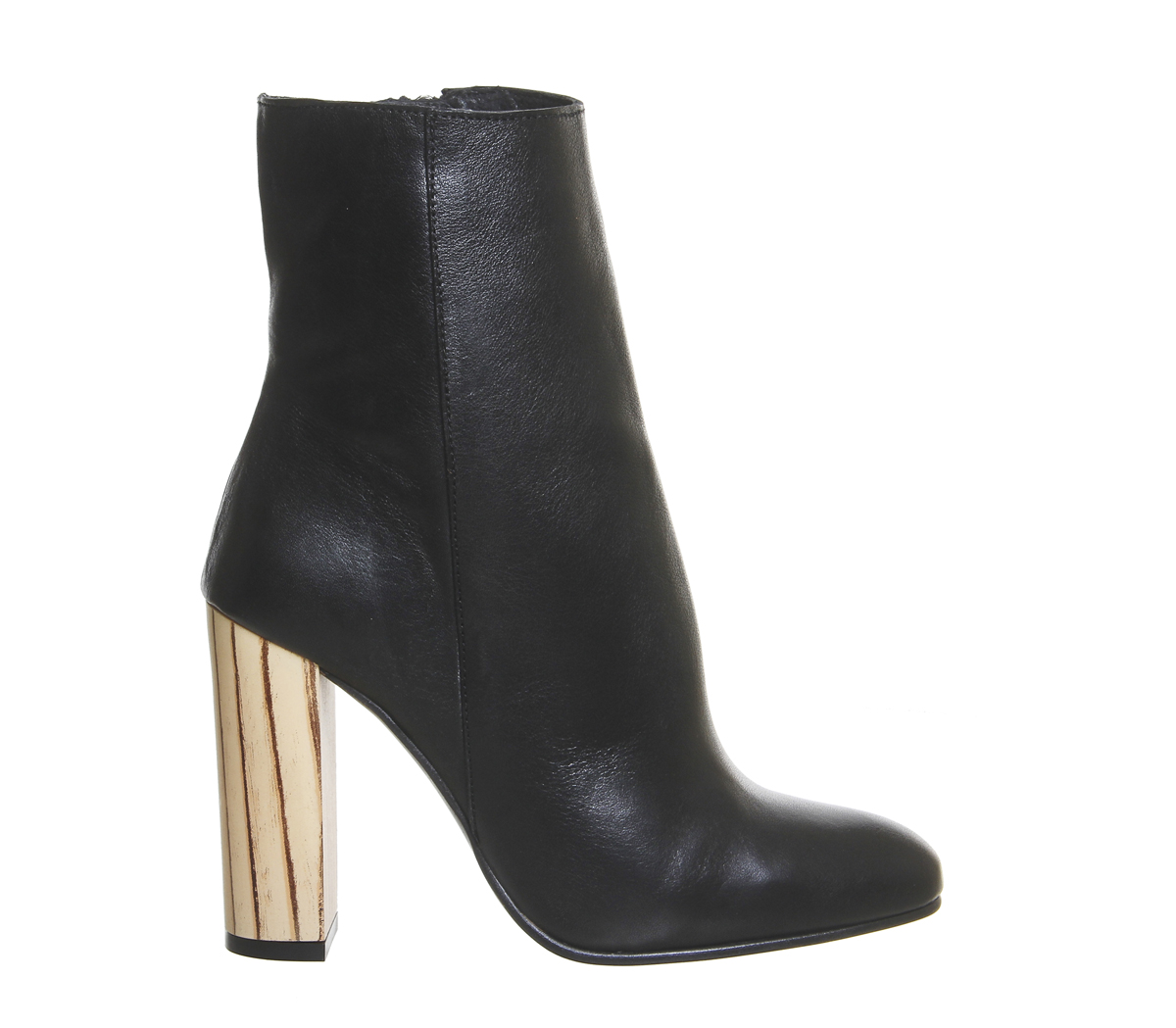 OFFICEImmense High Cut Ankle BootsBlack Leather Wood Effect Heel