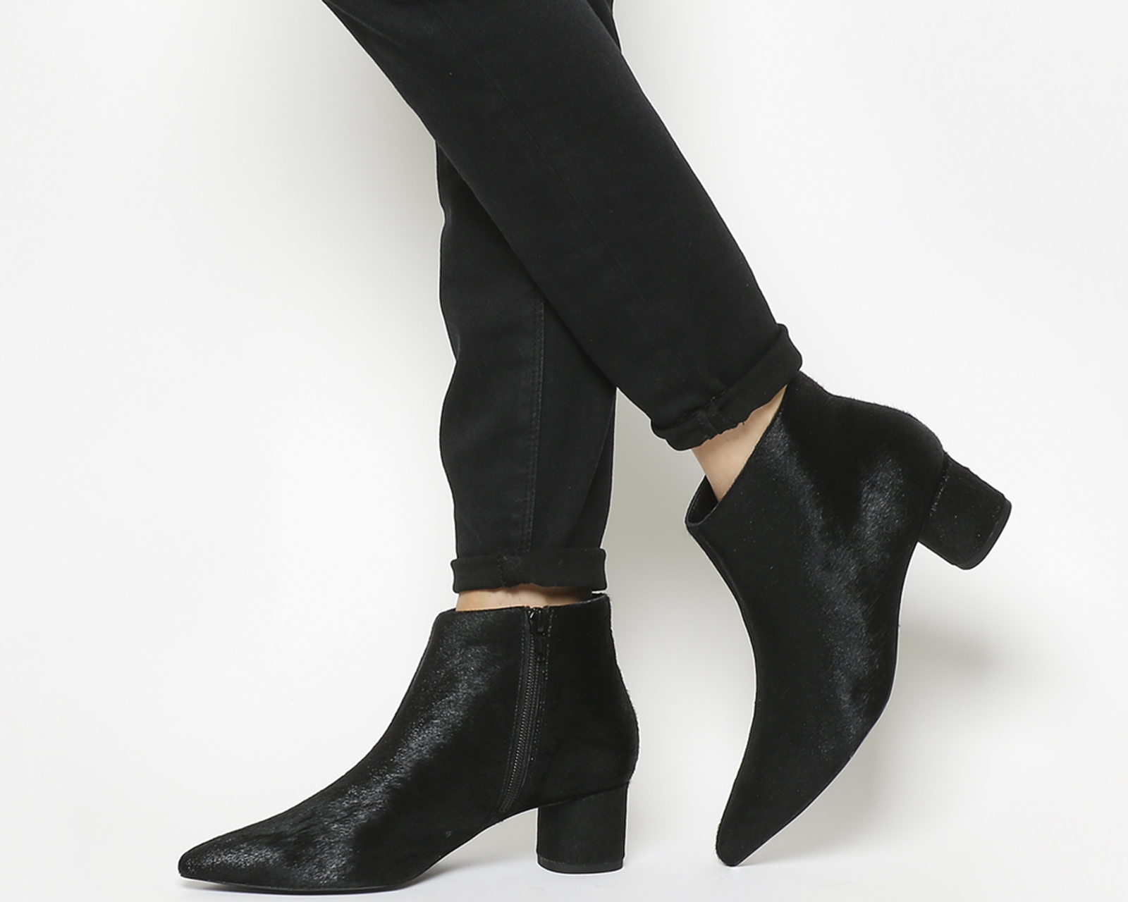 OFFICE Lollipop Pointed Boots Black Pony Effect - Women's Ankle Boots