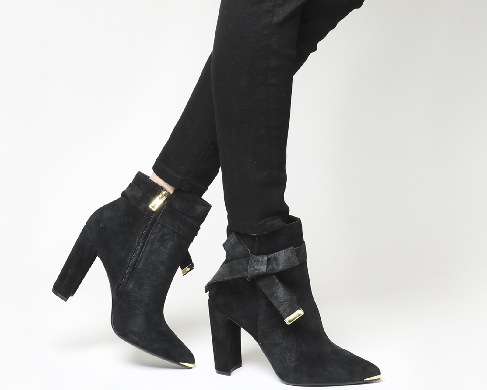 black ankle boots with bow