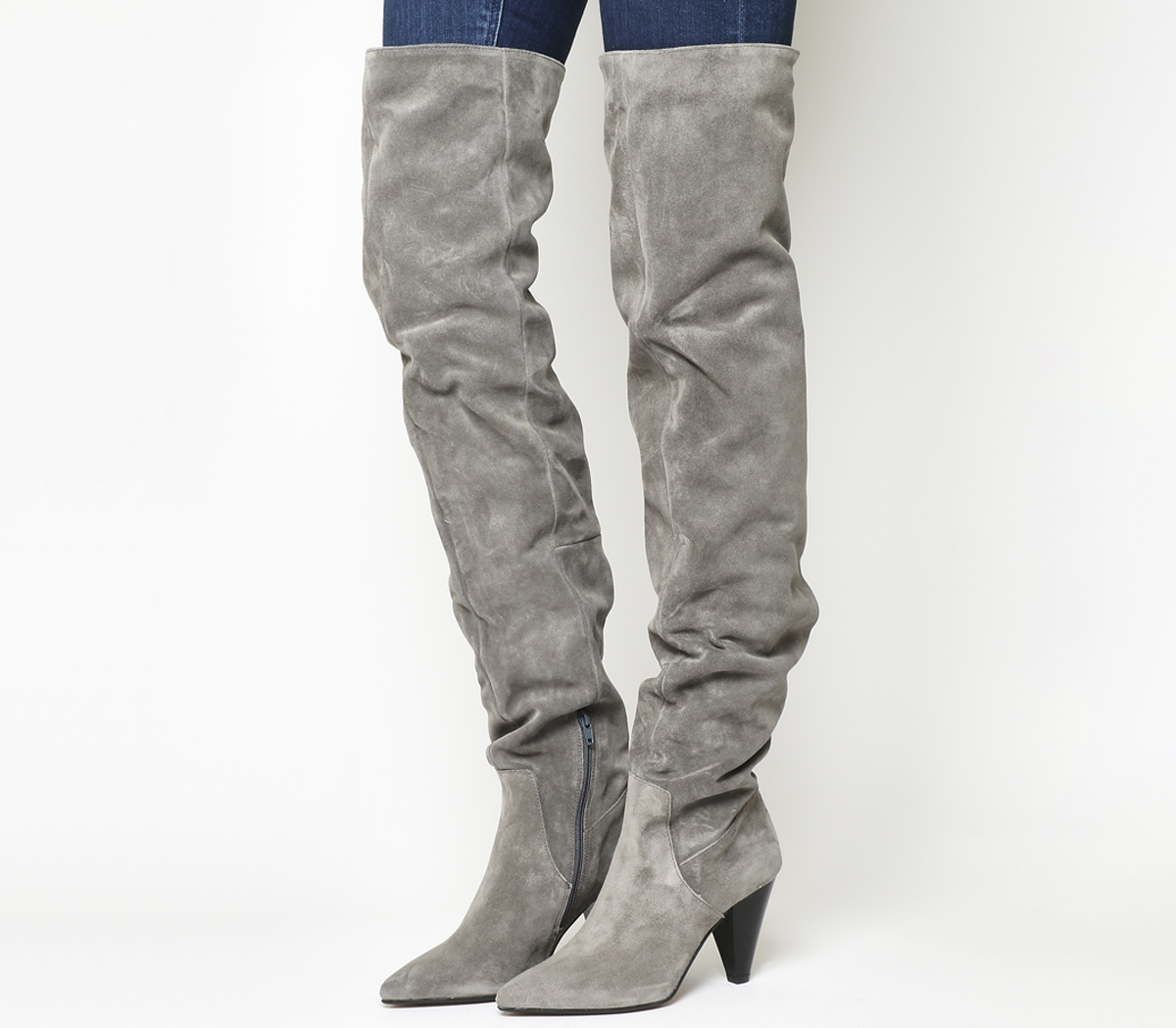 grey suede knee high boots